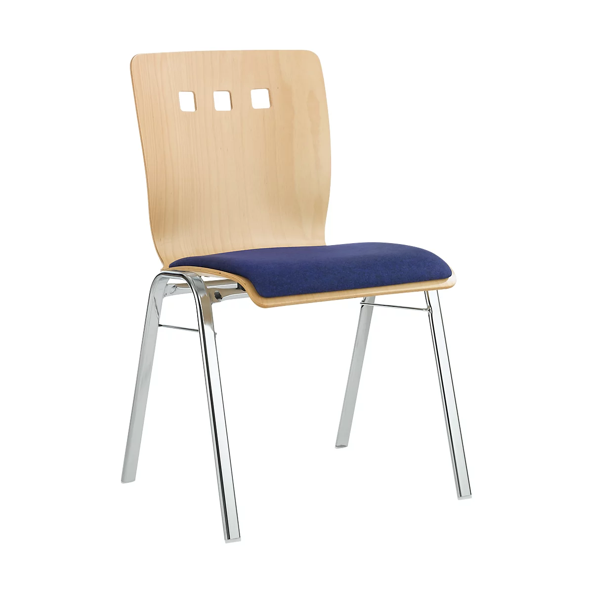 Chaise empilable 7450, siège moulé, soutien lombaire, perçages design, sans accoudoirs, tissu de revêtement Kashmara, bleu