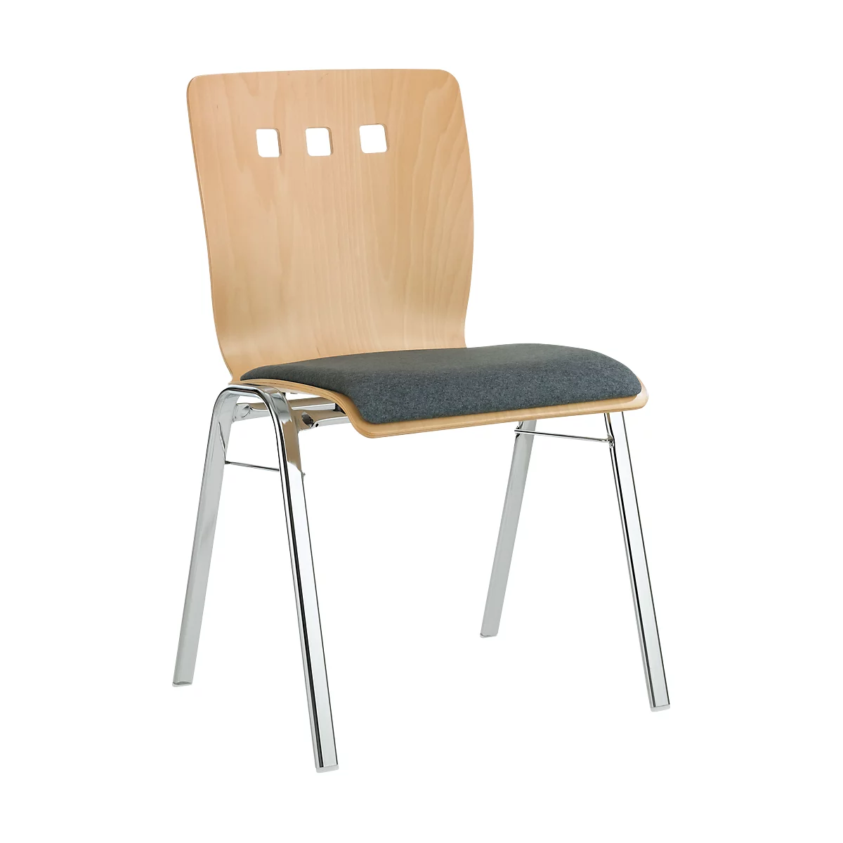 Chaise empilable 7450, siège moulé, soutien lombaire, perçages design, sans accoudoirs, tissu de revêtement Kashmara, gris
