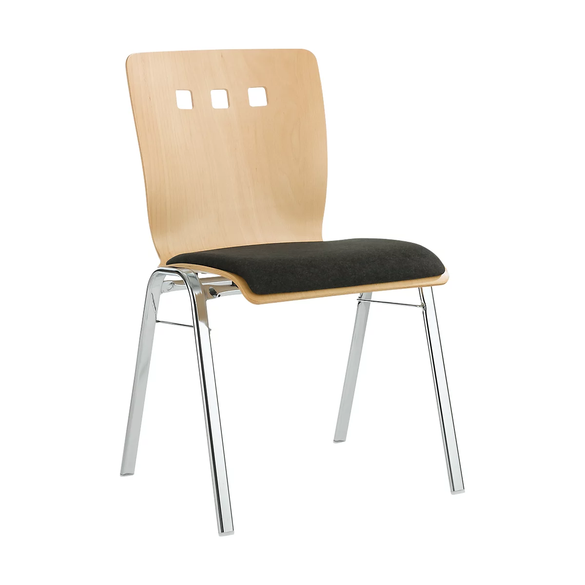Chaise empilable 7450, siège moulé, soutien lombaire, perçages design, sans accoudoirs, tissu de revêtement Kashmara, noir