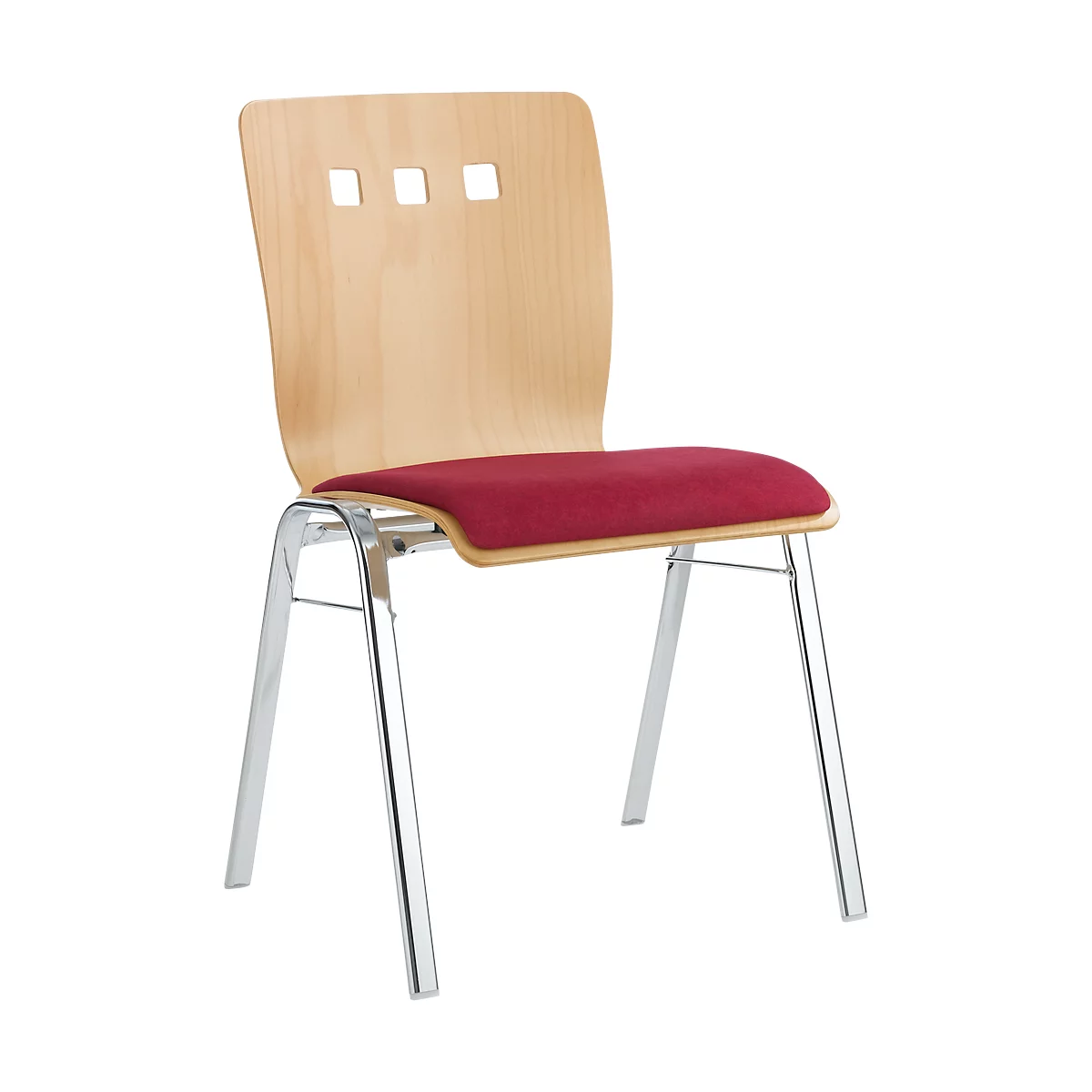 Chaise empilable 7450, siège moulé, soutien lombaire, perçages design, sans accoudoirs, tissu de revêtement Kashmara, rouge foncé