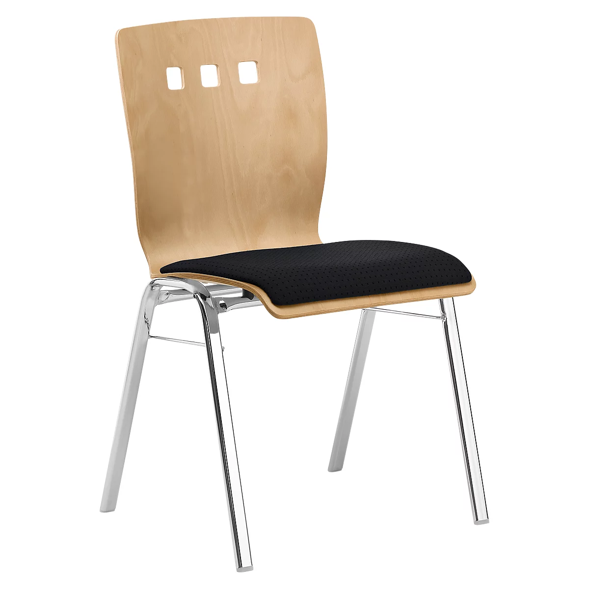 Chaise empilable 7450, siège moulé, soutien lombaire, perçages design, sans accoudoirs, Tissu de revêtement Point/Trevira CS, noir