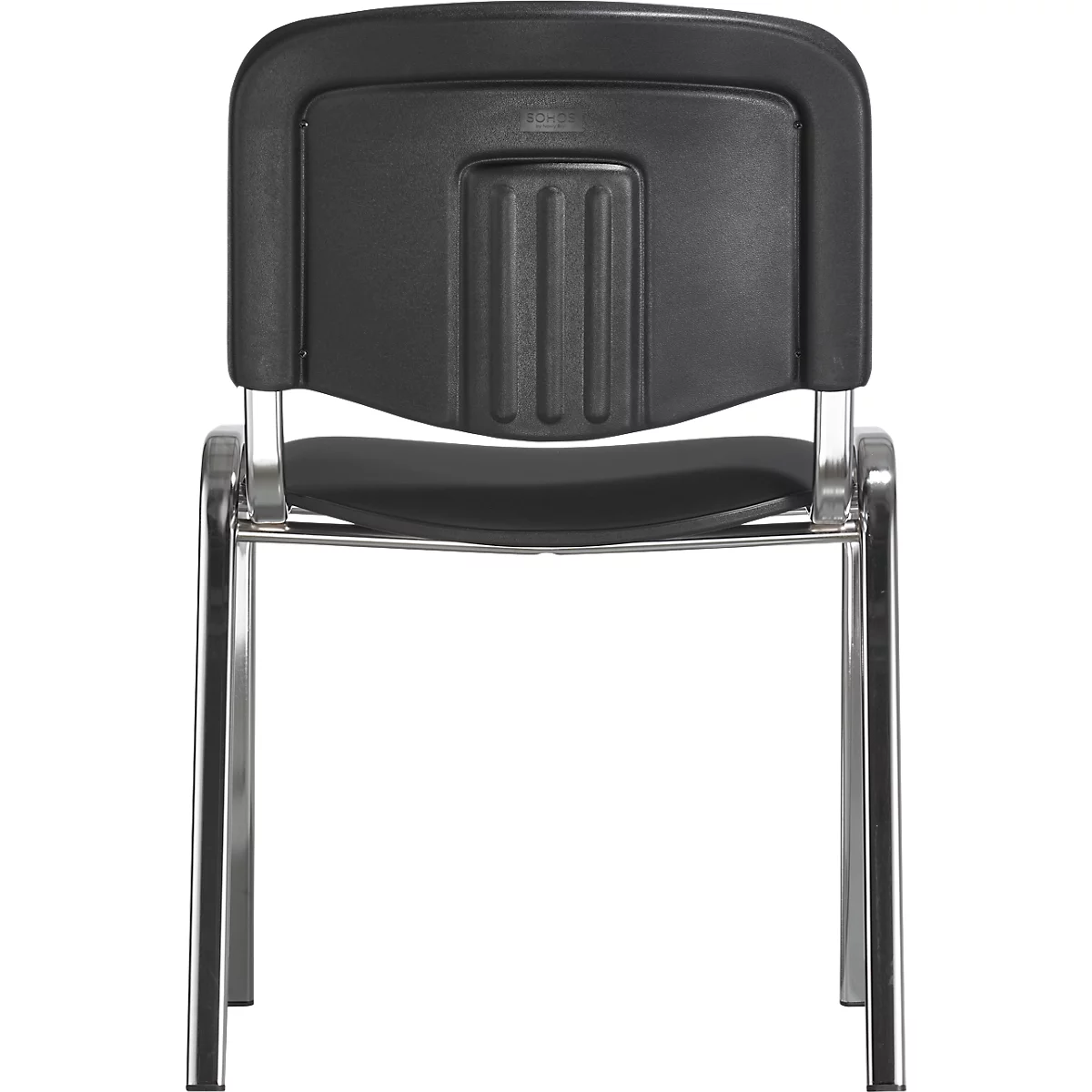 Chaise empilable ISO Basic, imitation cuir, résistante aux désinfectants, châssis chromé