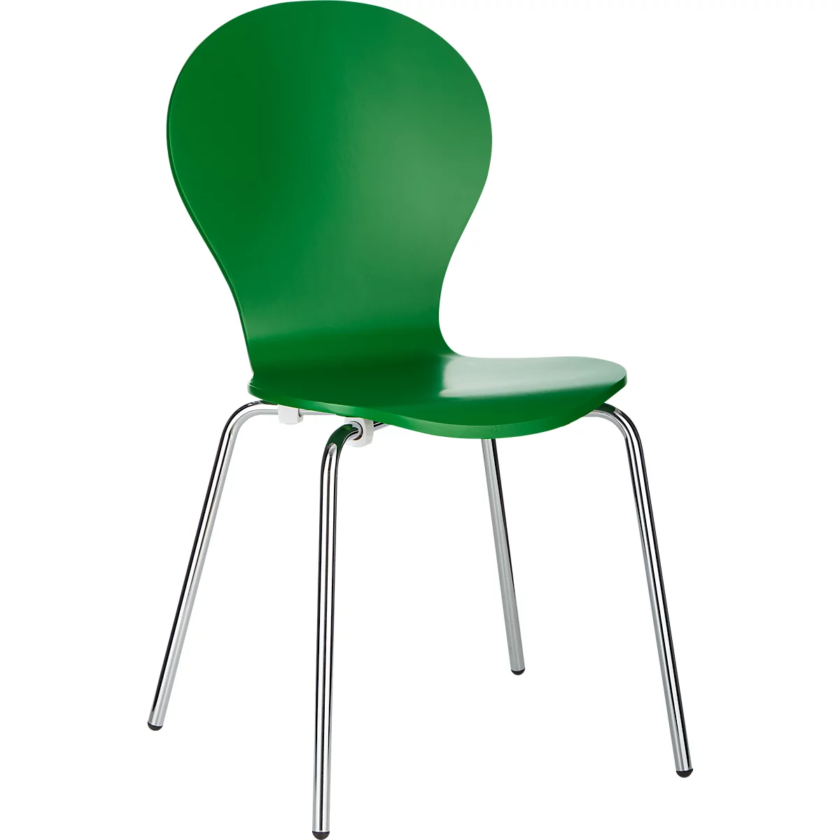 Chaise empilable, set de 4, L 470 x P 440 x H 450 mm, empilable jusqu'à 4 pièces, bois &amp; tube acier chromé, vert