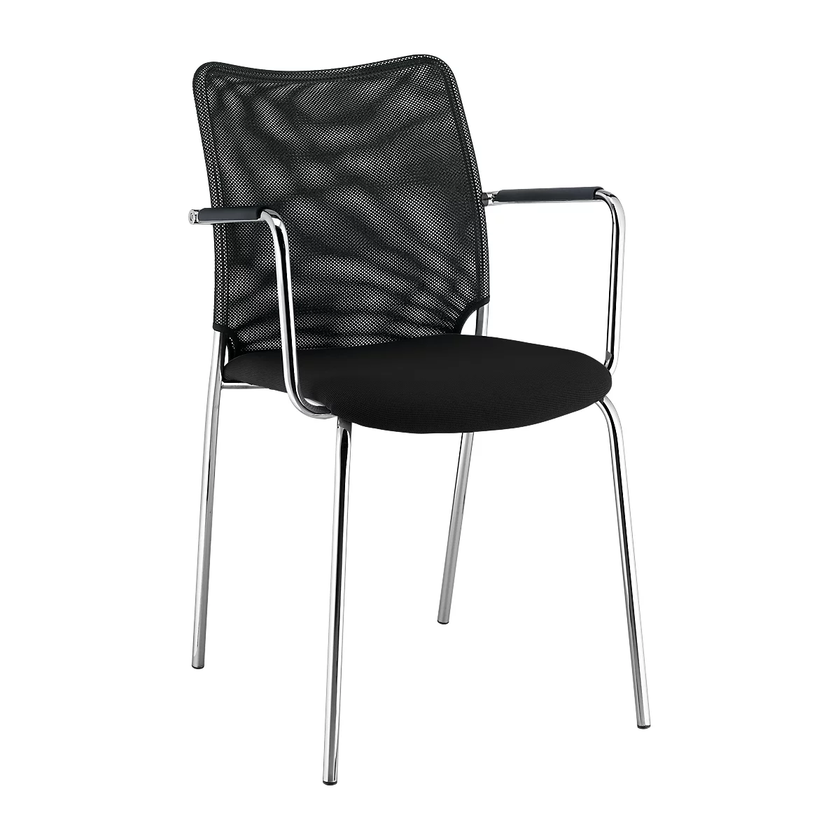 Chaise empilable SUN avec accoudoirs, chromé/noir