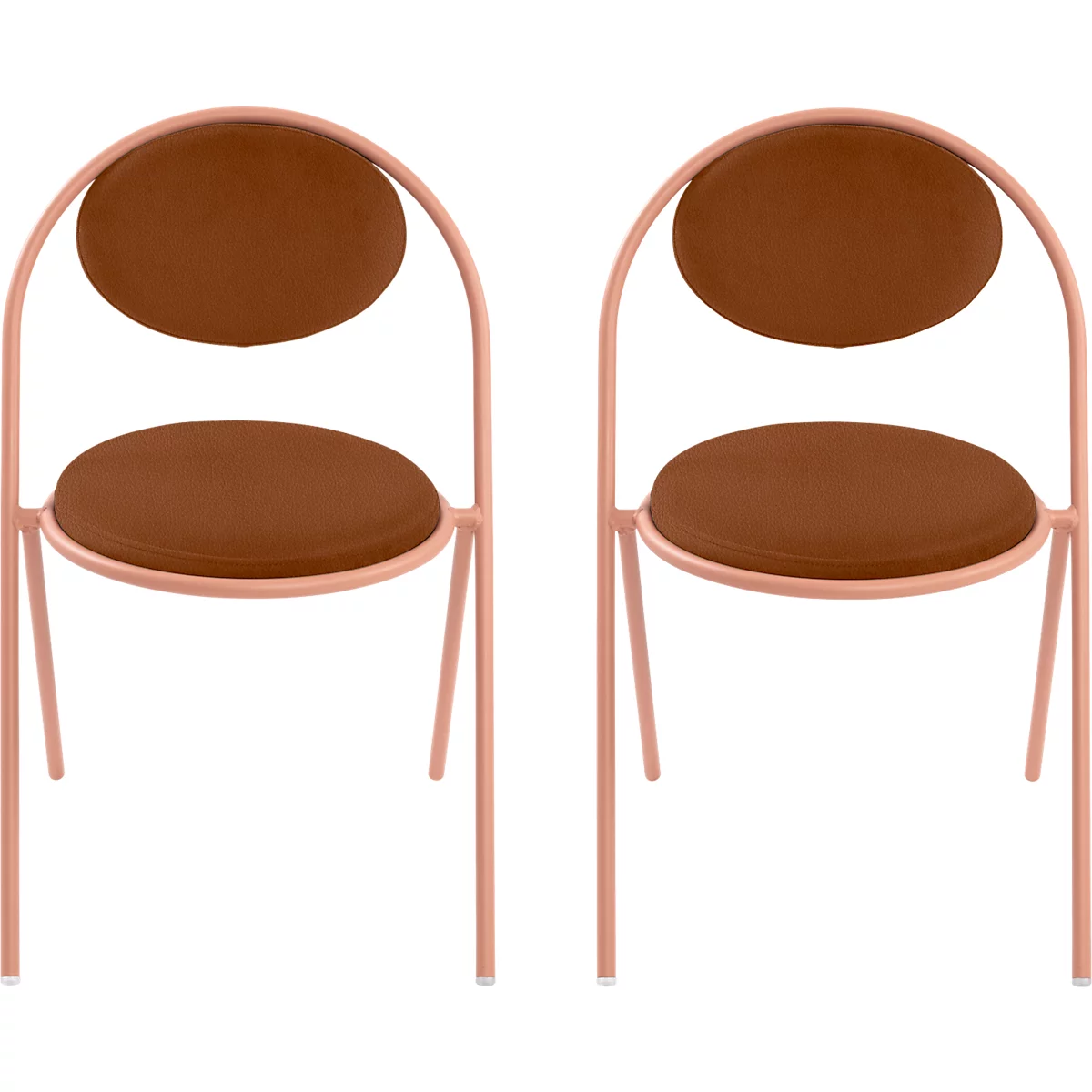 Chaise Saturne Meet by Paperflow - l. 520 x P 540 x H 820 mm - tube d'acier rose - similicuir rouille