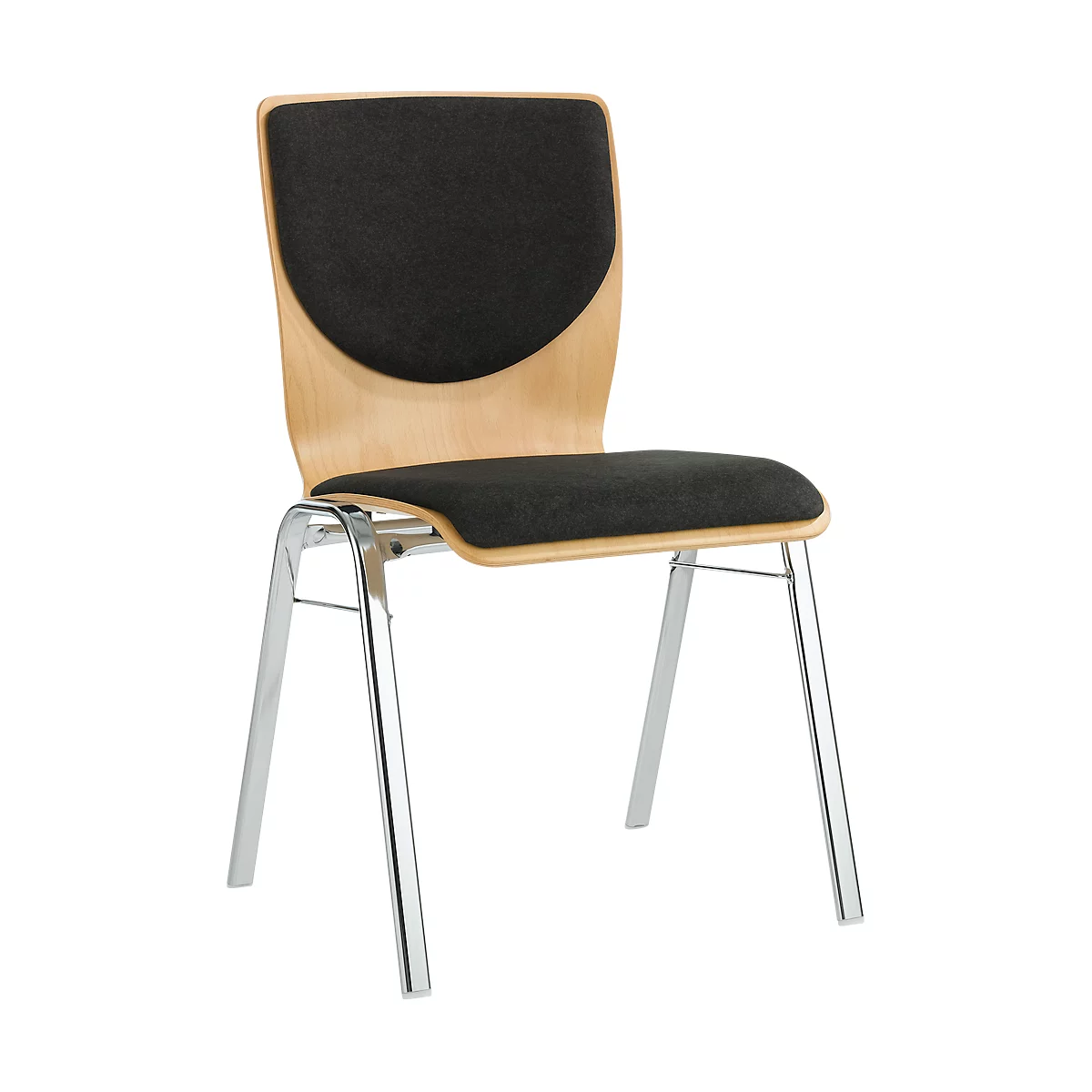 Chaise visiteur 7450, empilable, soutien lombaire, sans accoudoirs, dossier rembourré Cachemire, noir