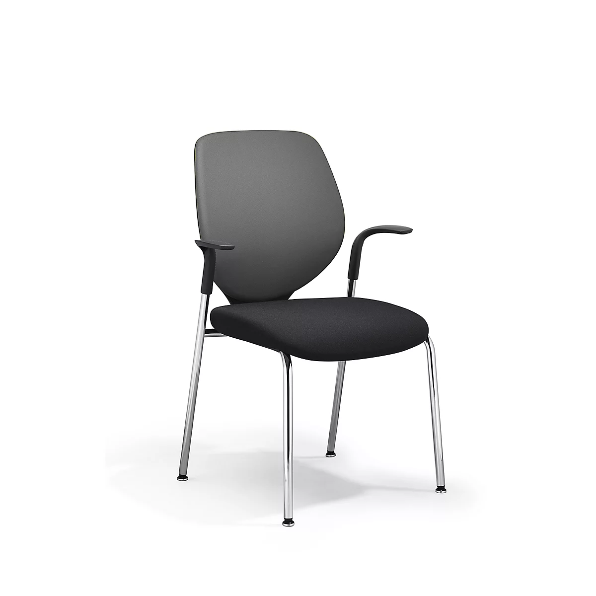 Chaise visiteur GIROFLEX 353,empilable, piètement chromé, avec accoudoirs, tissu gris/noir