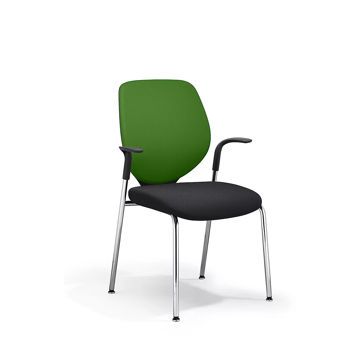Chaise visiteur GIROFLEX 353,empilable, piètement chromé, avec accoudoirs, tissu vert/noir