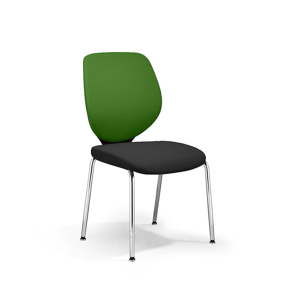 Chaise visiteur GIROFLEX 353,empilable, piètement chromé, sans accoudoirs, tissu vert/noir