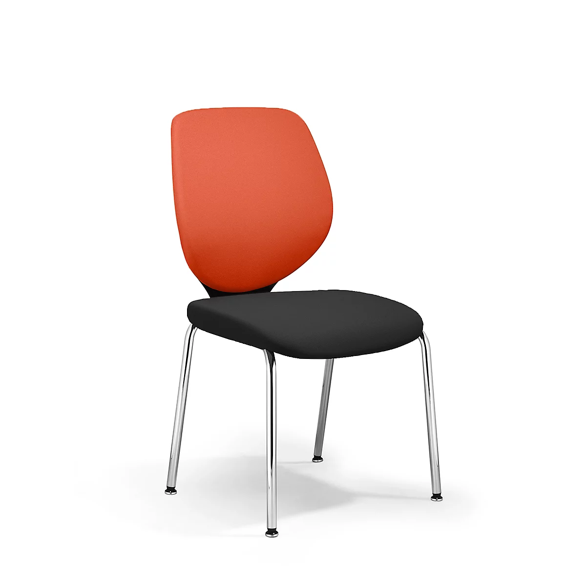 Chaise visiteur GIROFLEX 353,empilable, piètement chromé, sans accoudoirs, tissuorange/noir