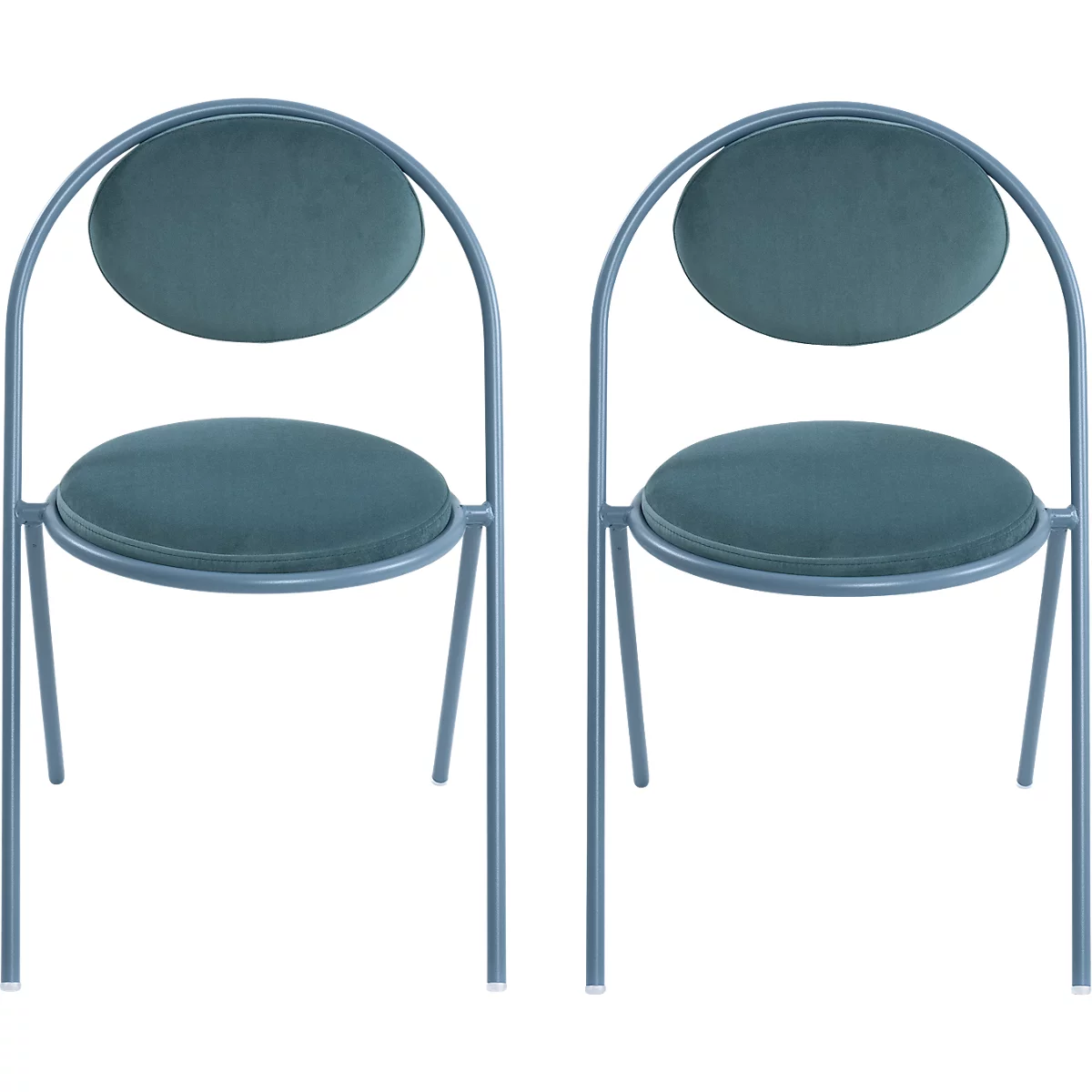 Chaises Saturne Meet by Paperflow - l. 520 x P 540 x H 820 mm - tube d'acier bleu - velours bleu - set de 2