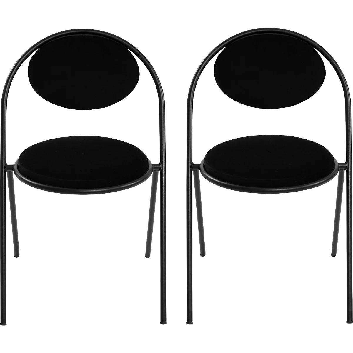 Chaises Saturne Meet by Paperflow - l. 520 x P 540 x H 820 mm - tube d'acier noir - velours noir - set de 2