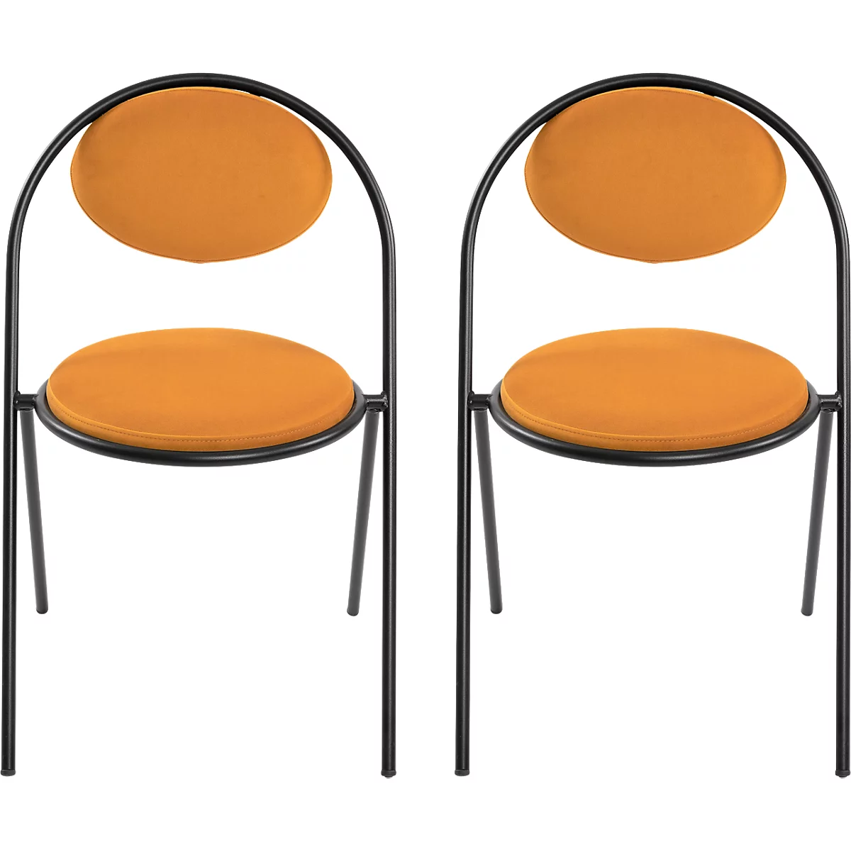 Chaises Saturne Meet by Paperflow - l. 520 x P 540 x H 820 mm - tube d'acier noir - velours safran - set de 2