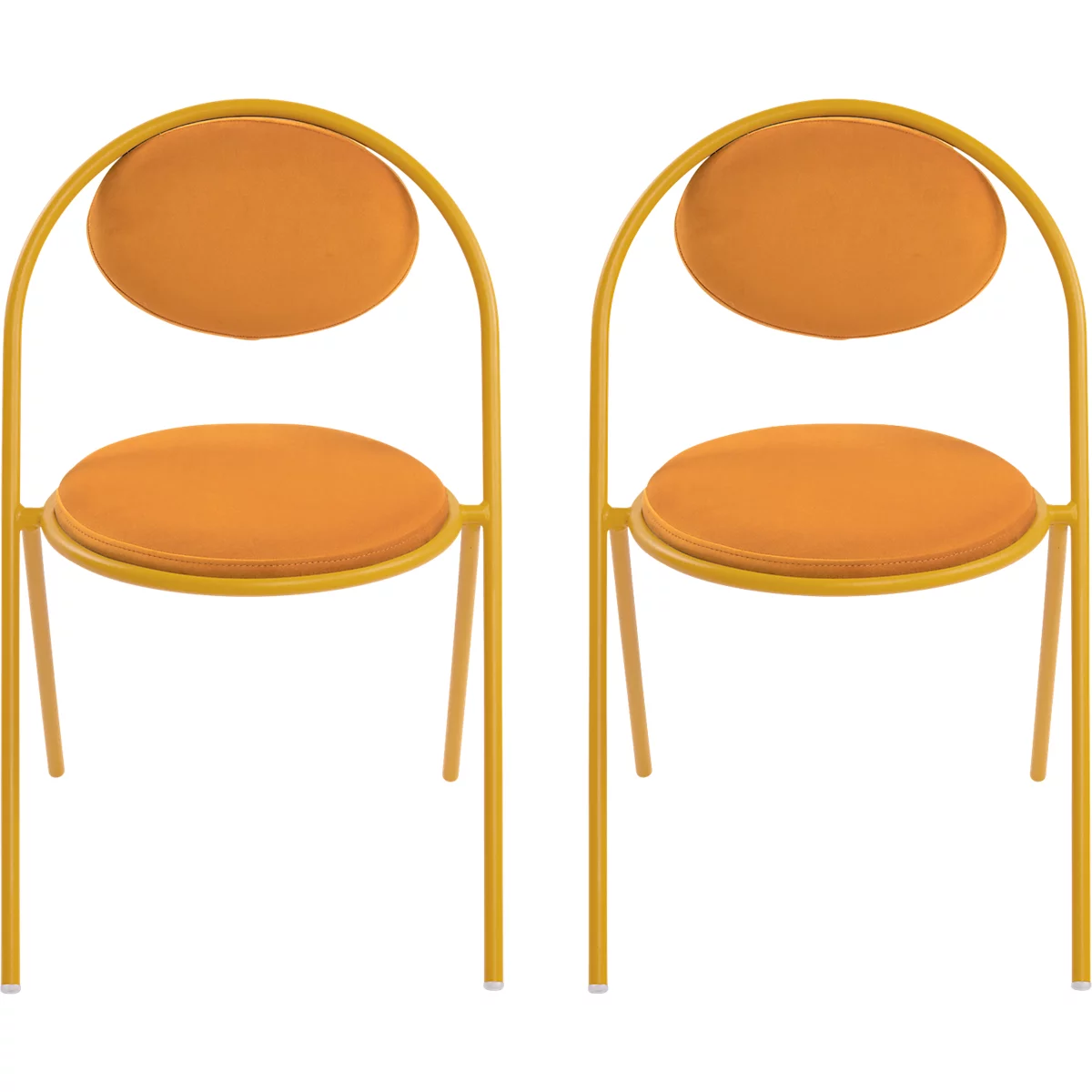 Chaises Saturne Meet by Paperflow - l. 520 x P 540 x H 820 mm - tube d'acier safran - velours safran - set de 2
