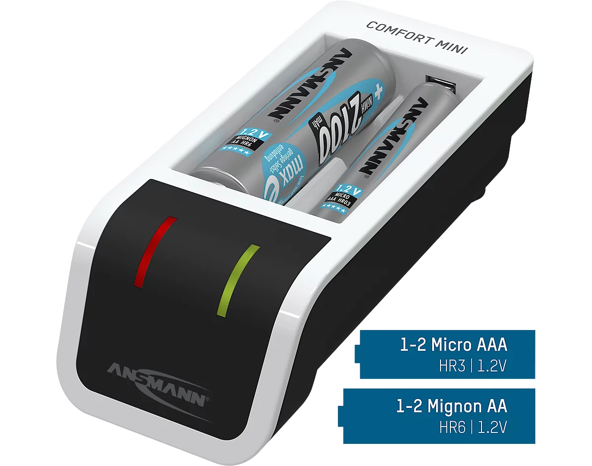 Chargeur de piles Ansmann Comfort Mini, pour 1-2 Mignon AA/Micro AAA,  indicateur de charge, y compris 2 piles rechargeables AA & câble USB  acheter à prix avantageux