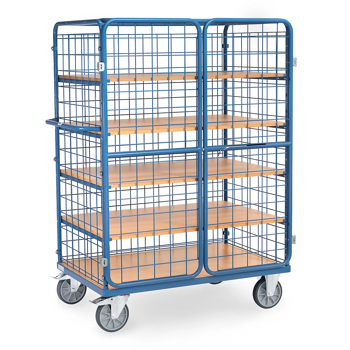 Chariot à colis fetra®, 5 étagères, grillage métallique avec doubles portes verrouillables, jusqu'à 600 kg, L 1200 x l 800 mm