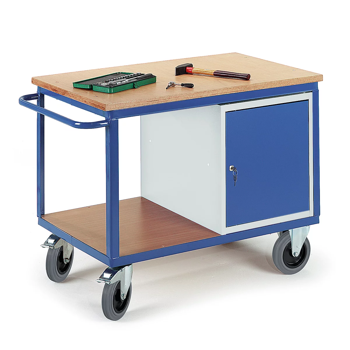Chariot à plateau avec armoire - L 1150 x l. 700 mm