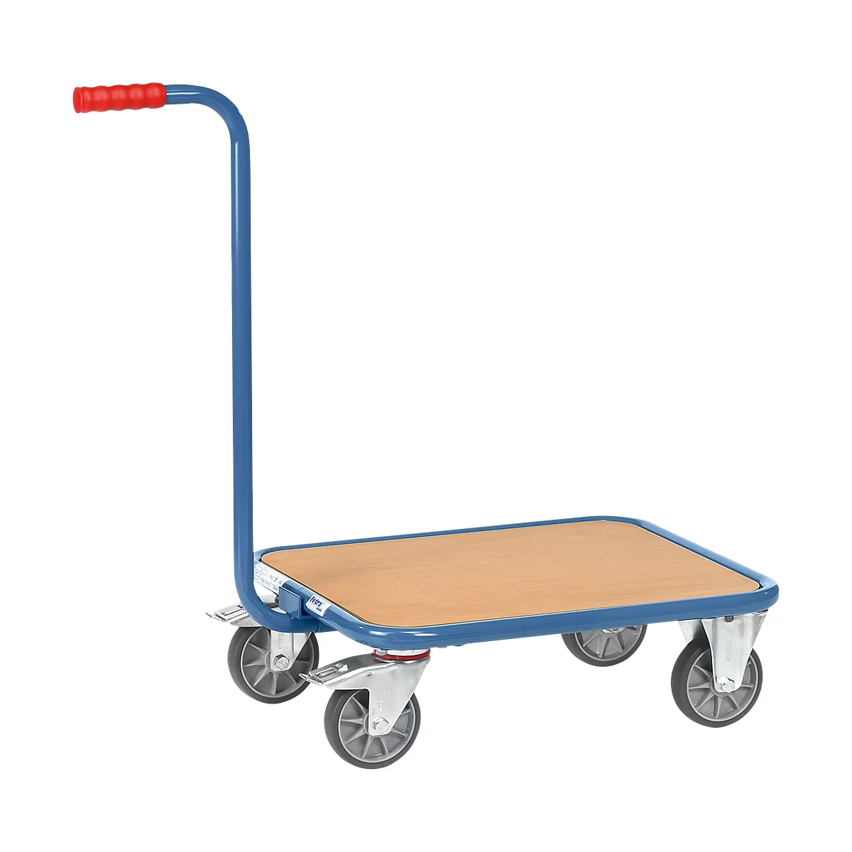 Chariot à poignée, fond en bois, L 600 x l. 500 mm, jusqu’à 250 kg, fils en acier, bleu
