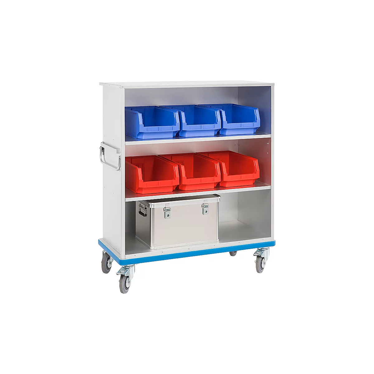 Chariot armoire G®-Cup light GMÖHLING, avant ouvert, jusqu’à 300 kg, 3 étages, volume env. 740 L