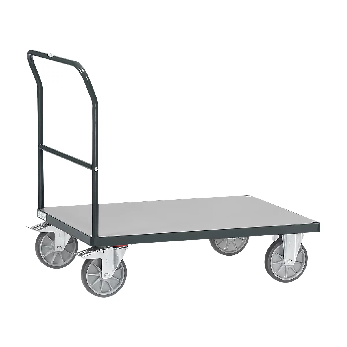 Chariot avec poignée de poussée, acier/bois, gris anthracite, jusqu'à 600 kg, l. 1200 x P 800 mm, roulettes TPE