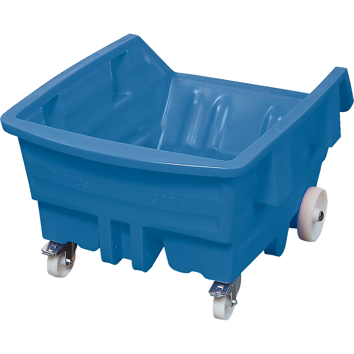 Chariot basculant, polyéthylène, bleu, L 1170 x P 1590 x H 1100 mm, 1000 l, hauteur de l'auge pour vrac 670 mm, jusqu'à 250 kg