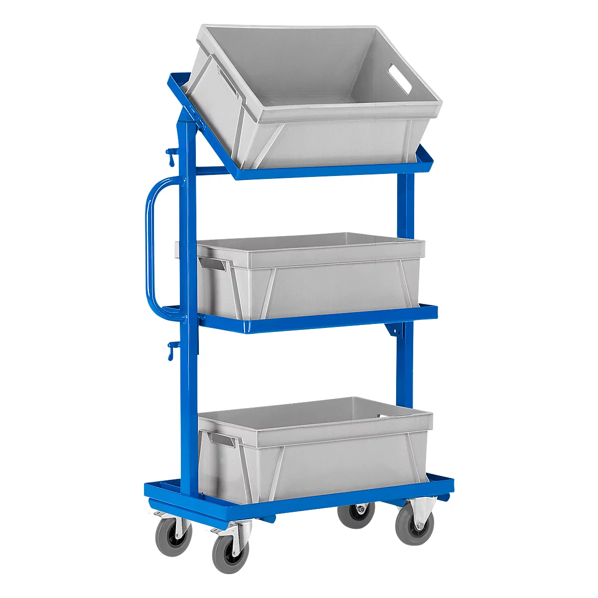 Chariot d'appoint, avec étagères ouvertes, sans plateaux en bois/caisses au format euro, inclinable