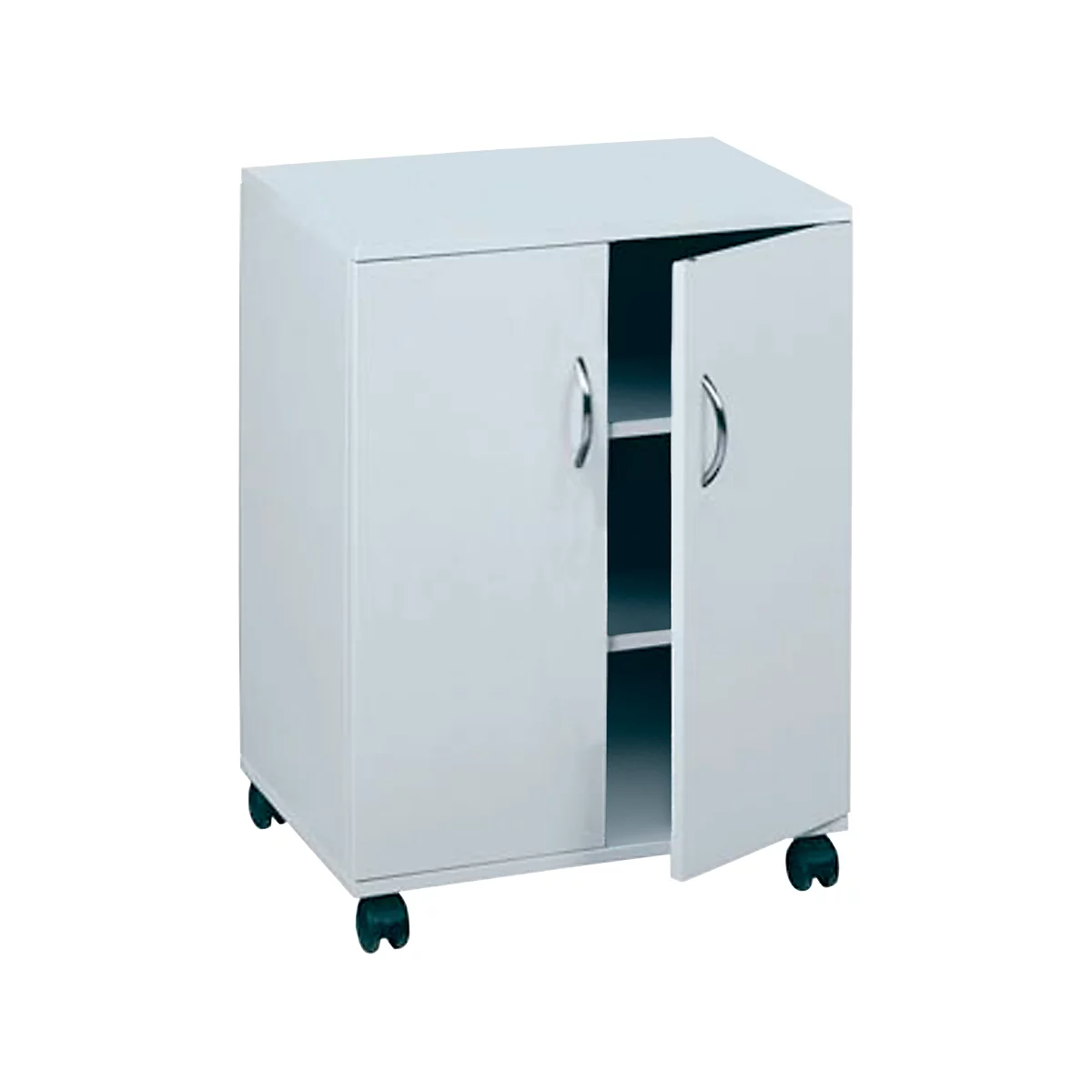 Chariot de bureau avec portes battantes, avec roulettes, gris clair