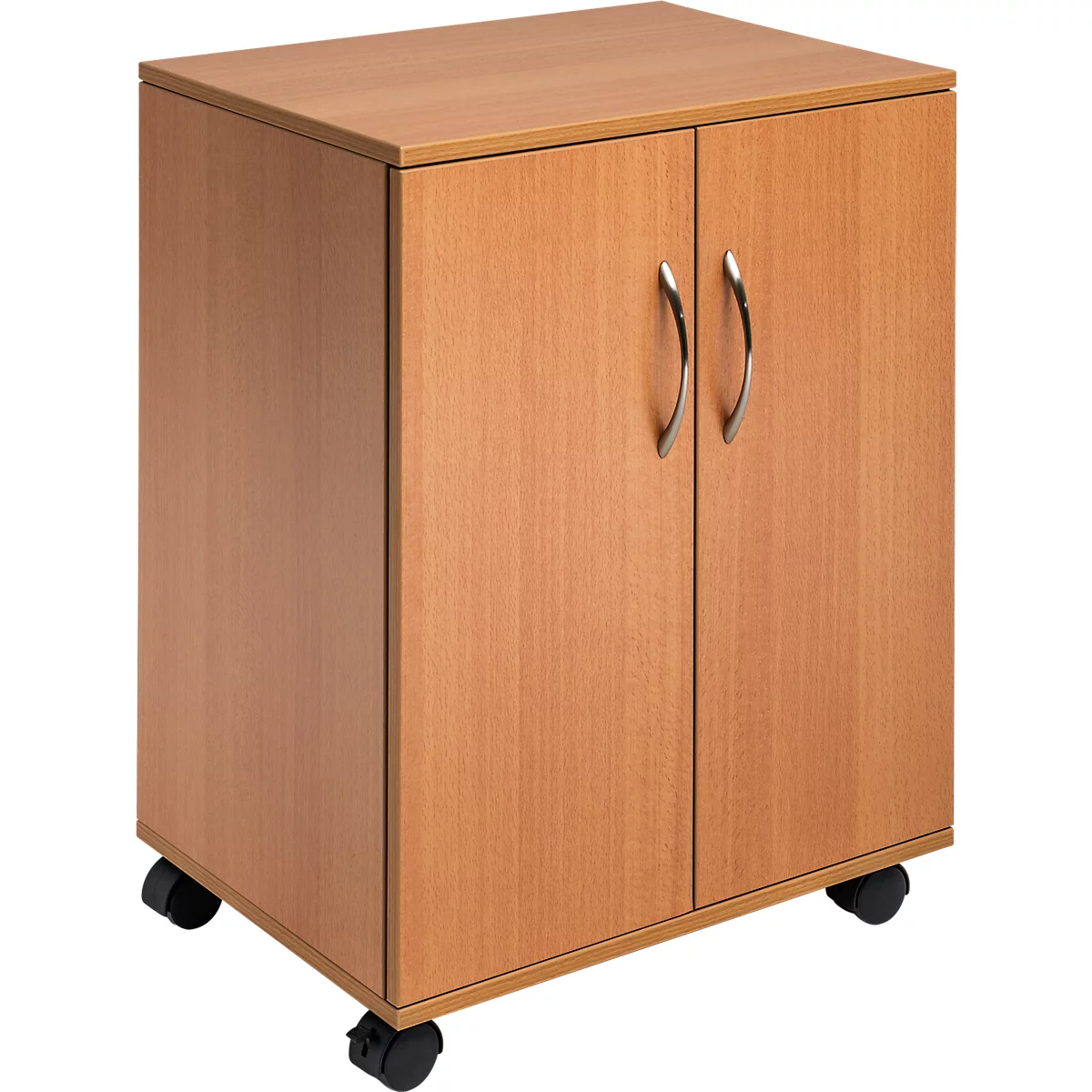 Chariot de bureau avec portes battantes, avec roulettes, hêtre