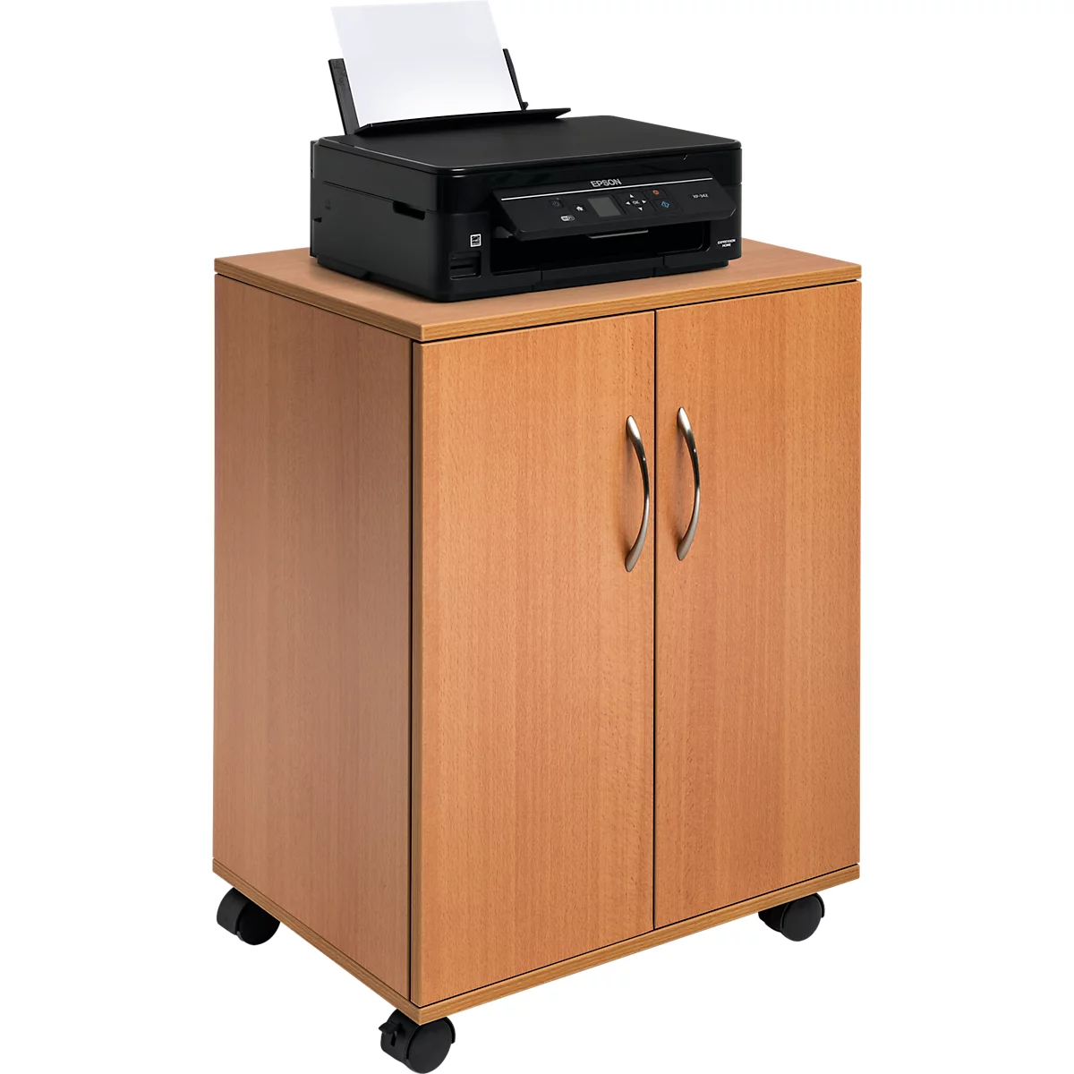 Chariot de bureau avec portes battantes, avec roulettes, hêtre