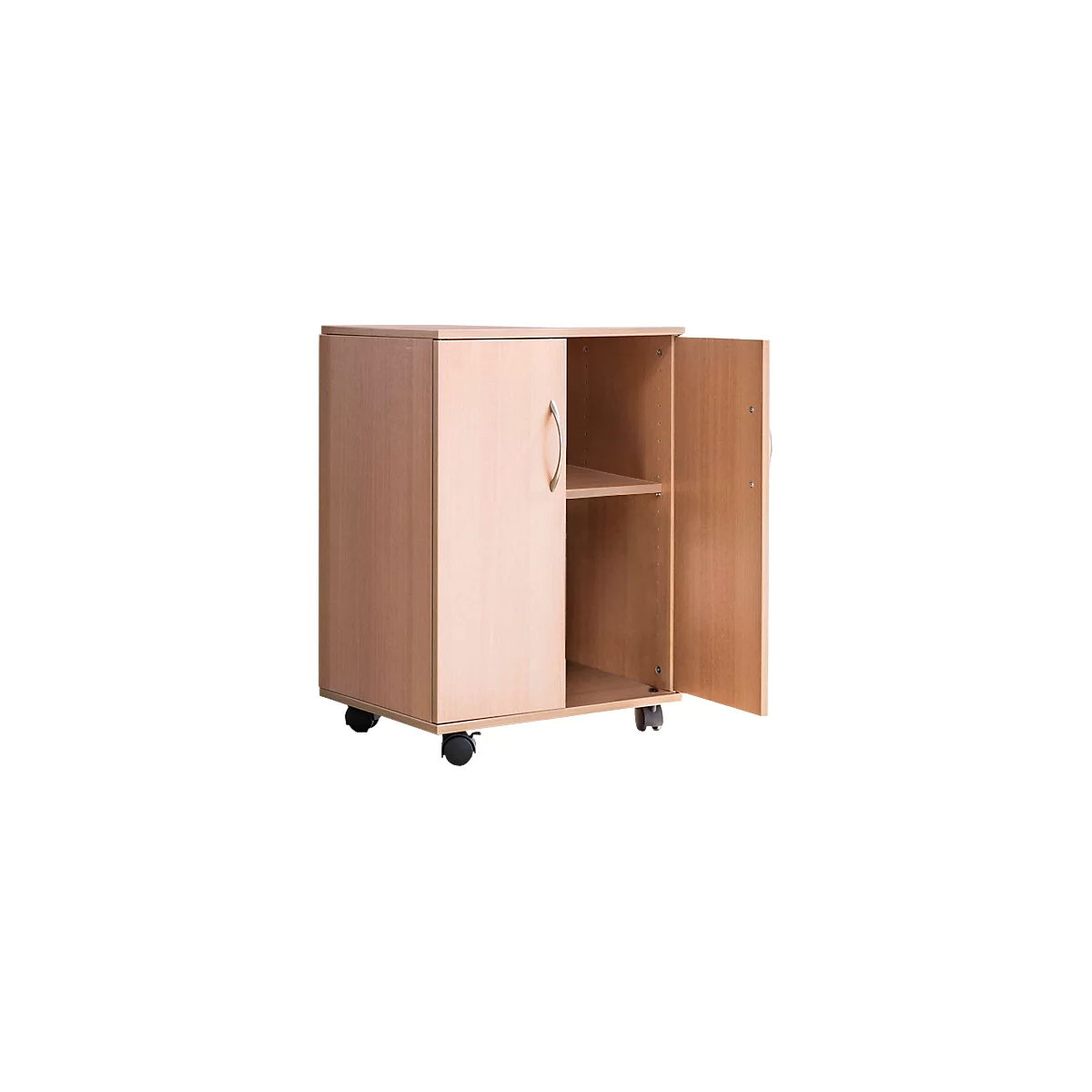 Chariot de bureau avec portes battantes, avec roulettes, hêtre