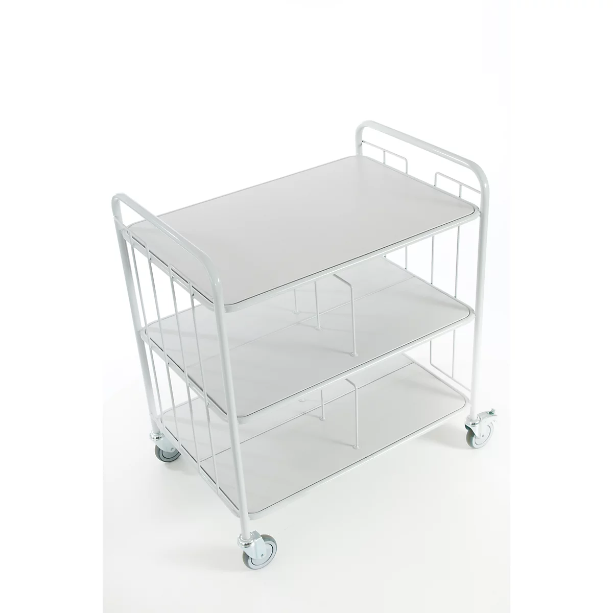 Chariot de bureau utilisable des deux côtés avec grille de séparation, 940 x 650 mm