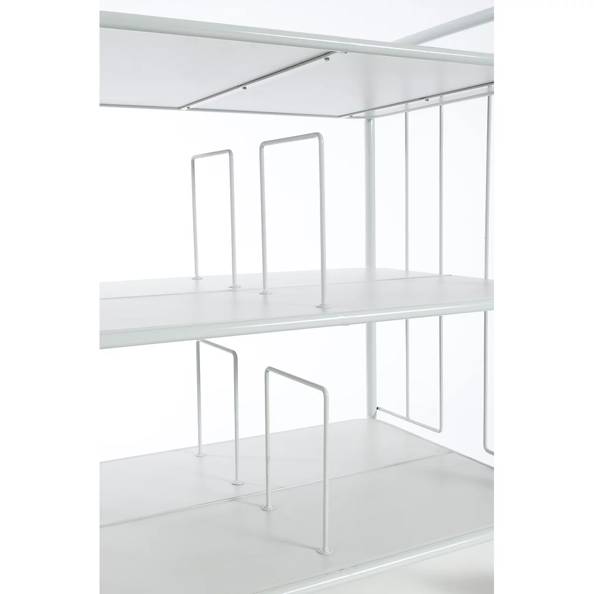 Chariot de bureau utilisable des deux côtés avec grille de séparation, 940 x 650 mm