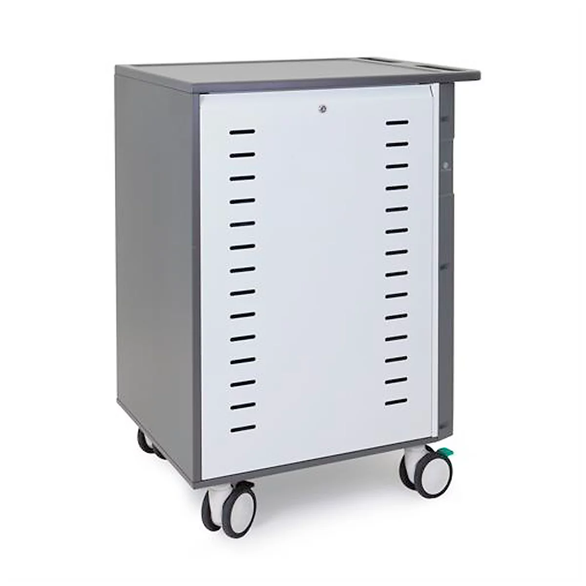 Chariot de chargement mobile ergotron® Zip40, jusqu'à 40 tablettes/chromes ou jusqu'à 30 ordinateurs portables, supports réglables, 3 compartiments, 34,7 kg par compartiment, L 770 x P 660 x H 1150 mm