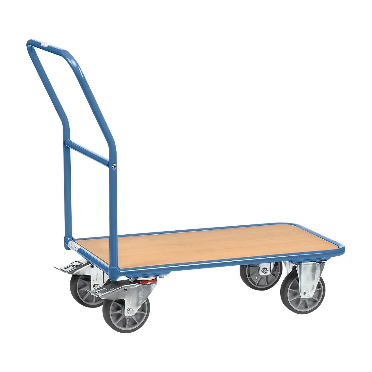 Chariot de magasin, fond en bois, L 1000 x l. 700 mm, jusqu'à 400 kg, tubes d'acier, bleu