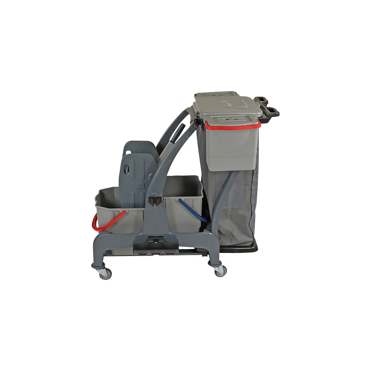 Chariot de ménage CombiX XL Sprintus, 4 seaux/55 L en tout, Support pour sac poubelle, pour l'intérieur, gris