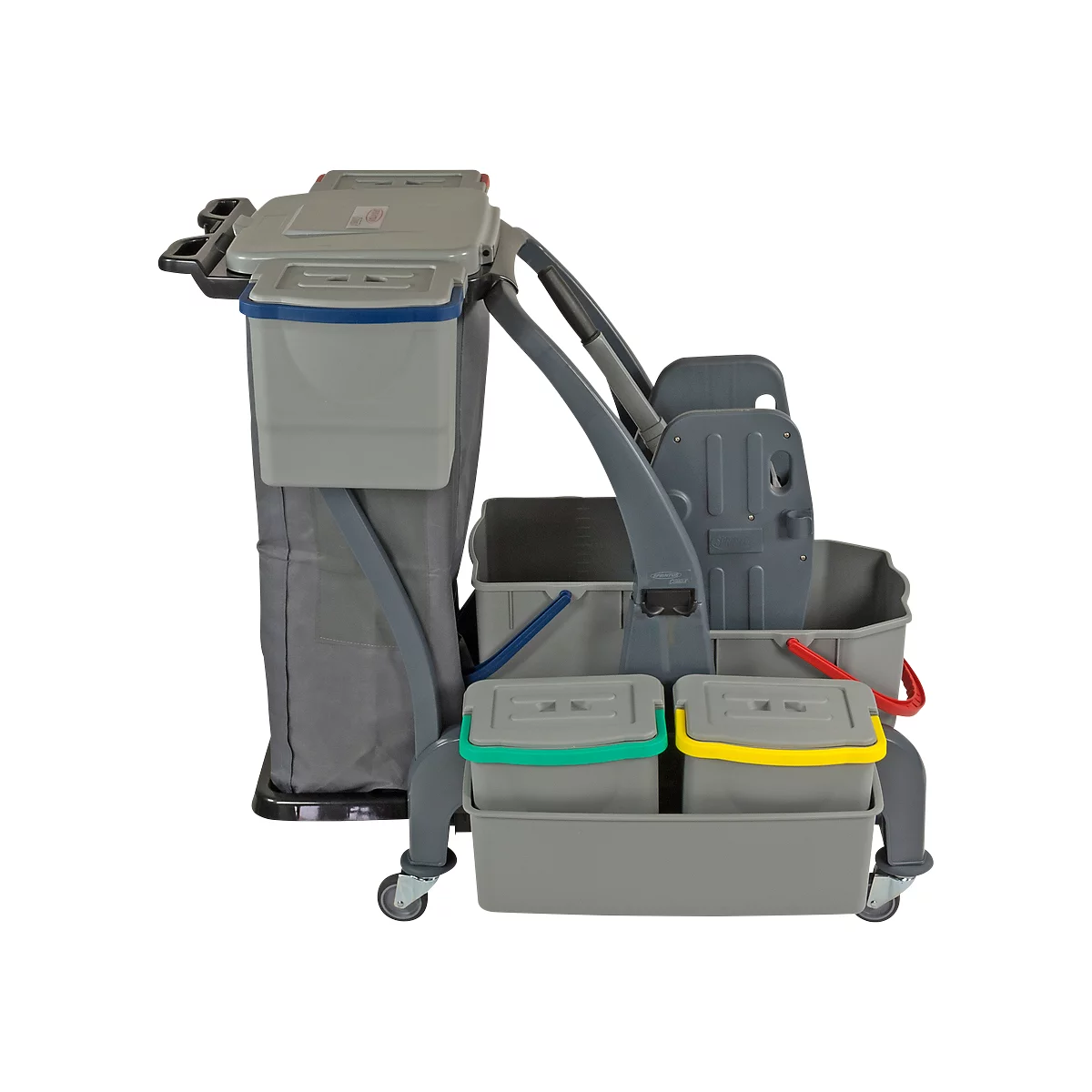 Chariot de ménage Sprintus PRO XL Sprintus, 6 seaux/67 L en tout, Support pour sac poubelle, bac, pour usage intérieur, gris