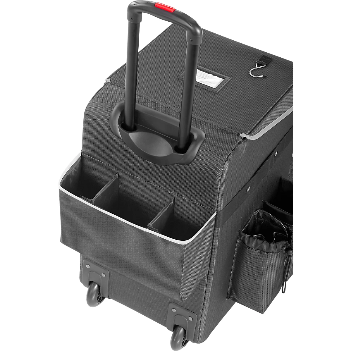 Chariot de nettoyage Rubbermaid® Quick Cart, grand, volume 60 l, compartiments intérieurs, poignée télescopique, L 419 x l 363 x H 635 mm, plastique haute performance, gris foncé