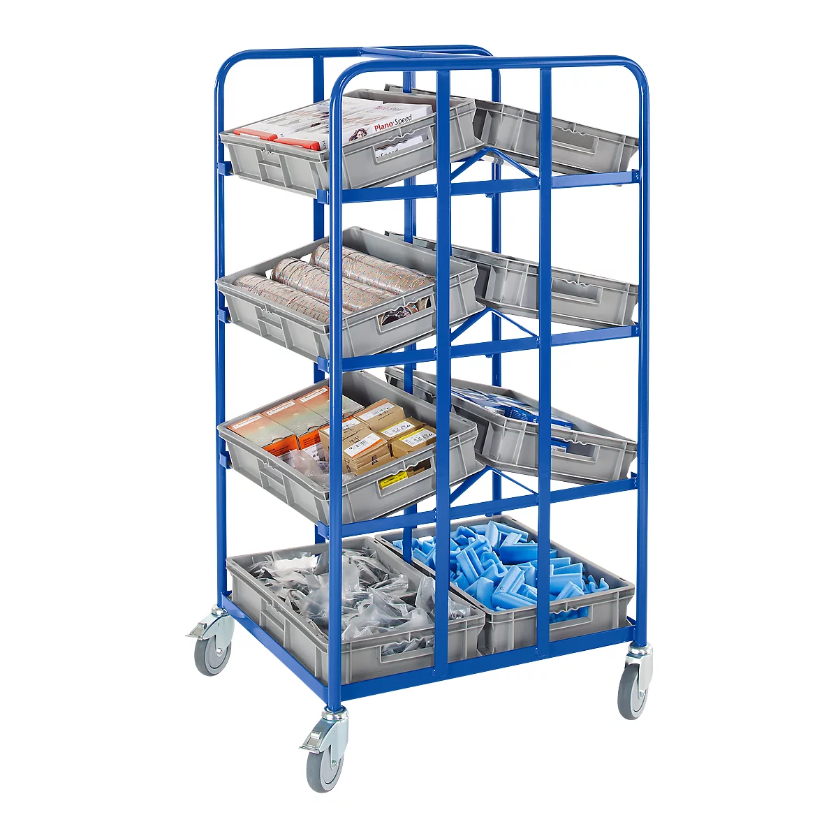 Chariot de préparation de commandes avec 3 plans d'appui double côté