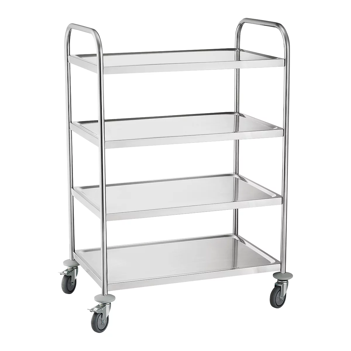 Chariot de service et desserte, inox, Surface de chargement L 820 x l. 500 mm, capacité de charge 200 kg, 4 étages