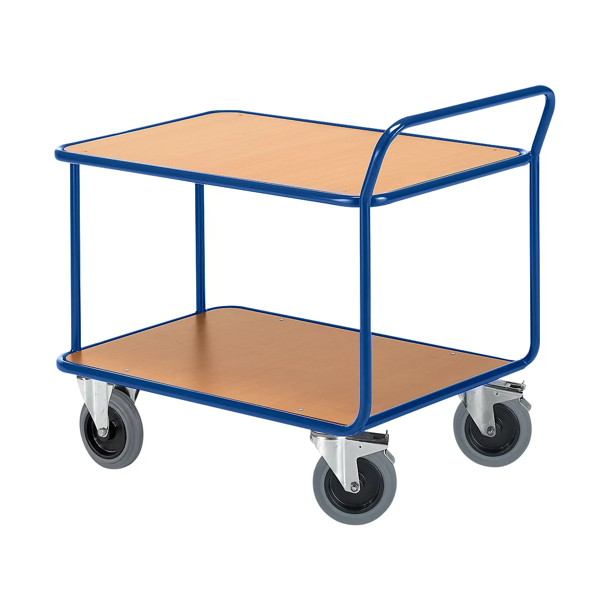 Chariot de transport à 2 étages Rollcart - L 800 x l. 500 mm - capacité de charge 500 kg - roulettes en TPE - bleu gentiane RAL 5010