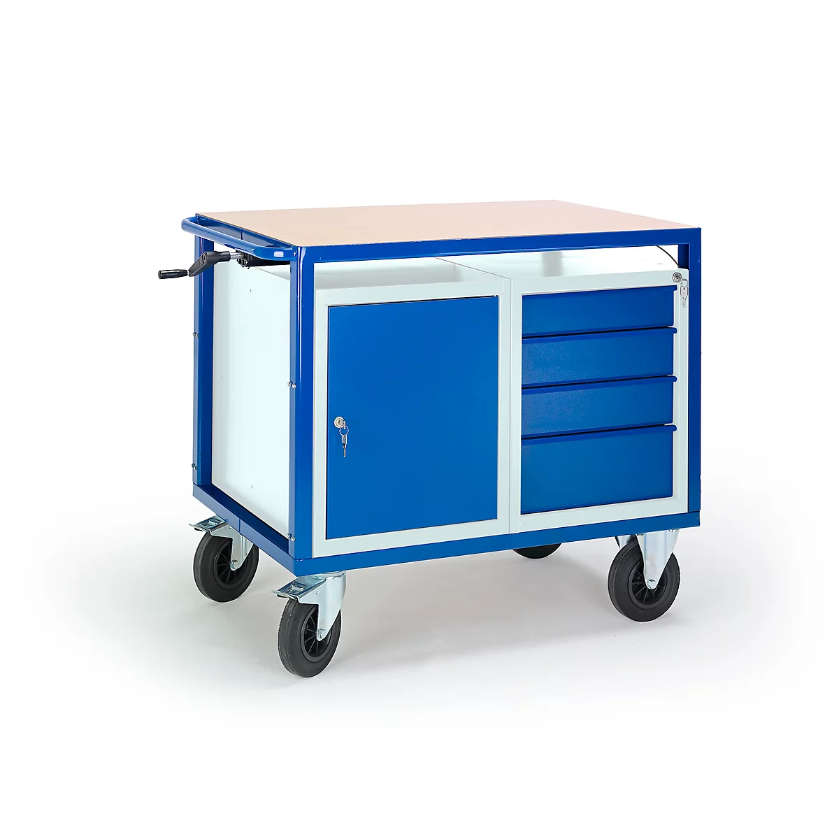 Chariot de transport à hauteur ajustable, 1090 x 700 mm, avec armoire à tiroirs et en acier, capacité de charge 400 kg