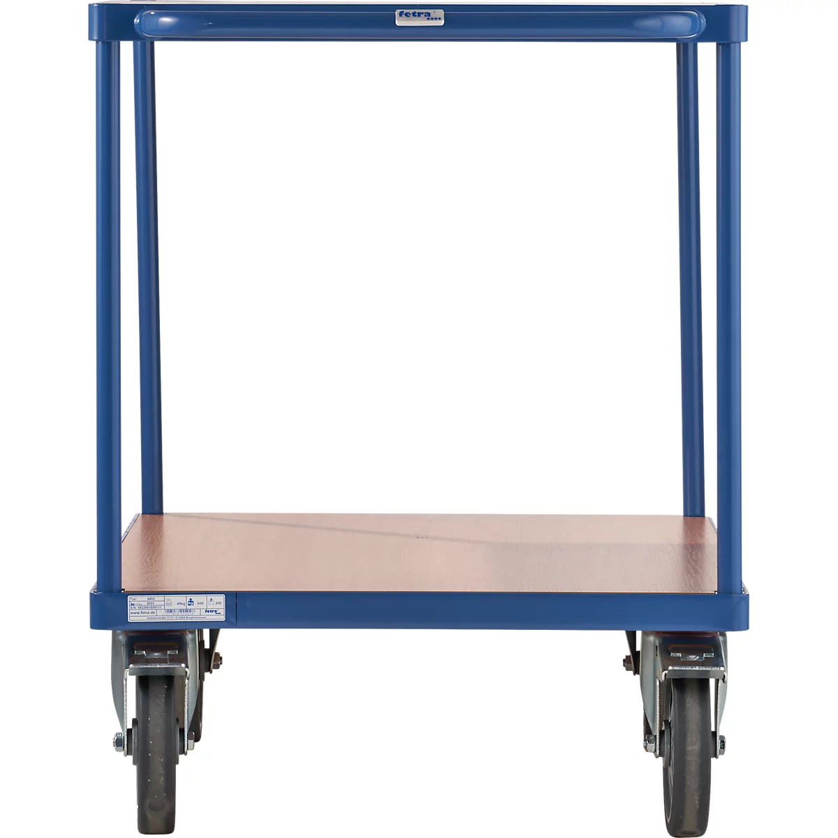 Chariot de transport, acier/bois, 2 étages, L 1000 x l. 700 mm, jusqu’à 600 kg, coloris bleu brillant/hêtre
