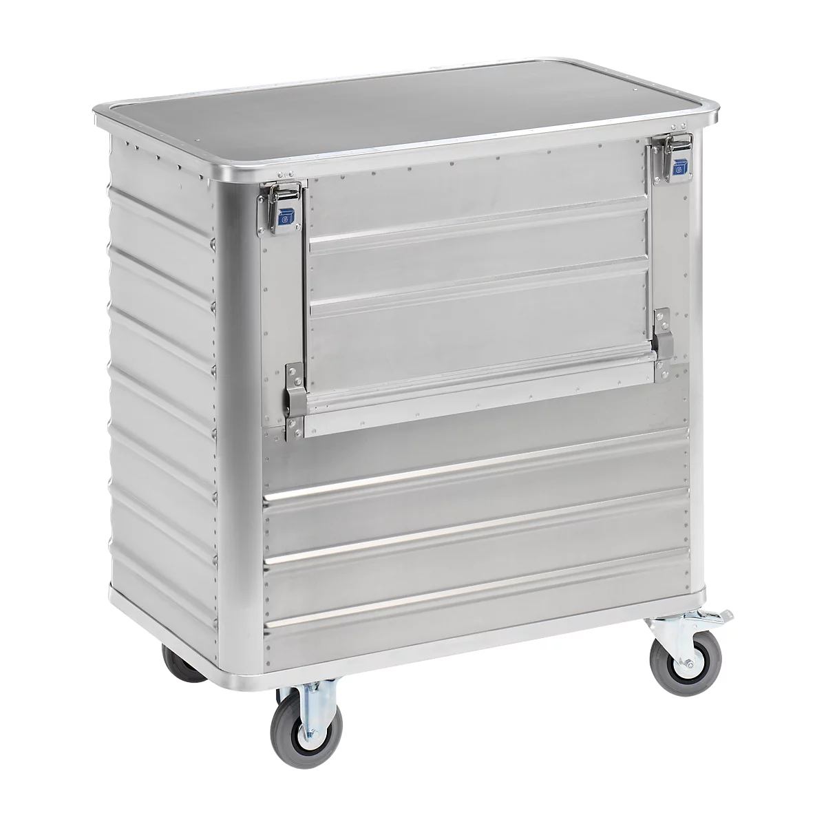 Chariot de transport en aluminium, côté long rabattable, 355 litres, avec couvercle