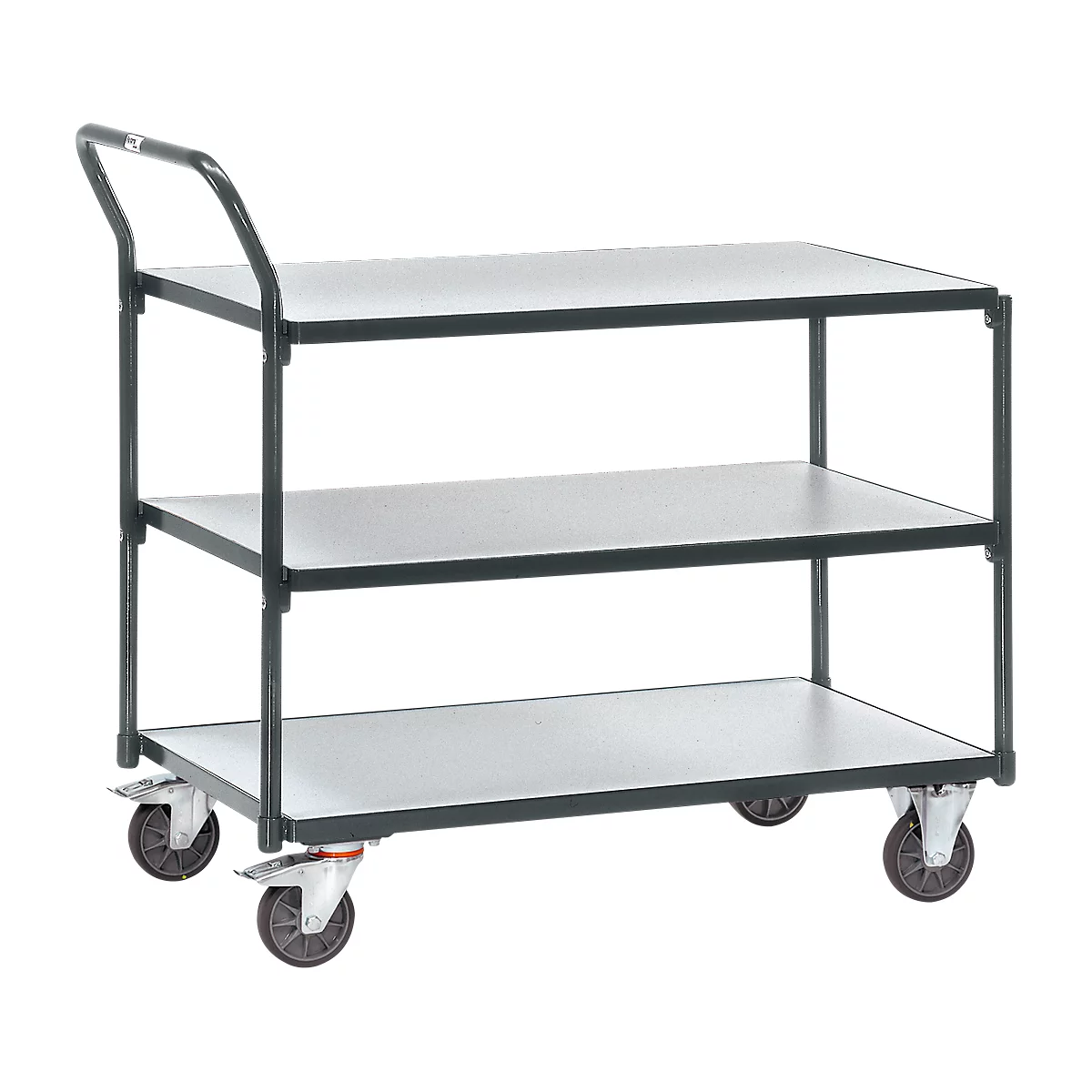 Chariot de transport ESD, 3 étages, L 1000 x l. 600 mm, jusqu’à 300 kg, acier/bois, gris ardoise