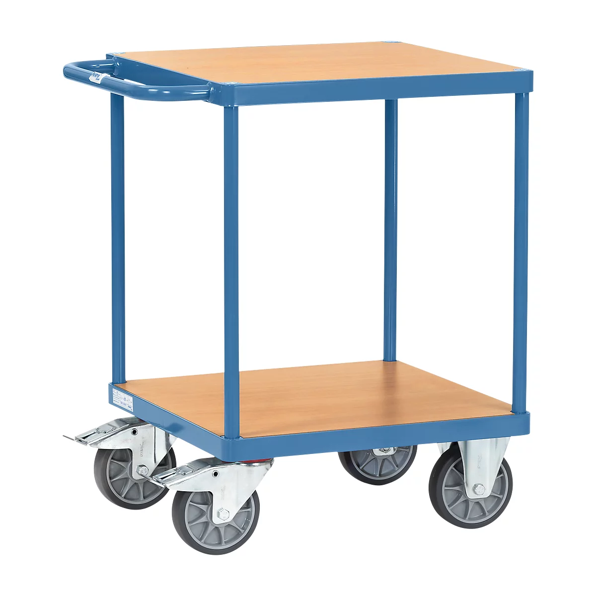 Chariot de transport, lourd, 2 étages, L 600 x l. 600 mm, jusqu'à 500 kg, acier/bois, bleu