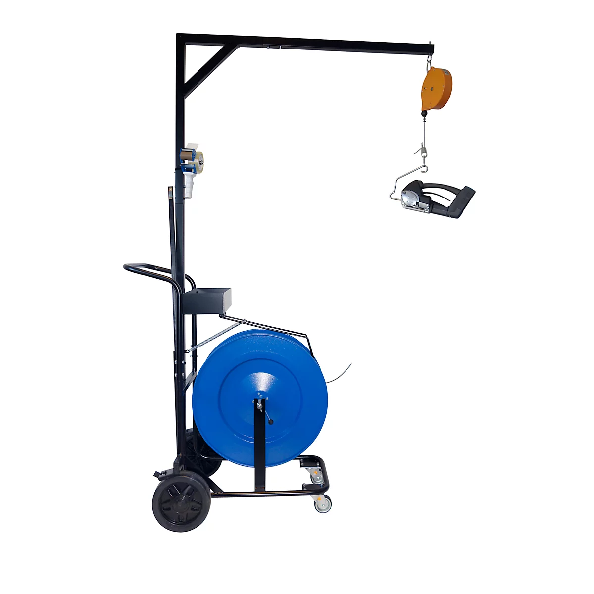 Chariot dévidoir BW-XL, pour feuillards plastiques en PET &amp; PP avec Ø de mandrin 406 mm, L 800 x P 650 x H 2210 mm, acier