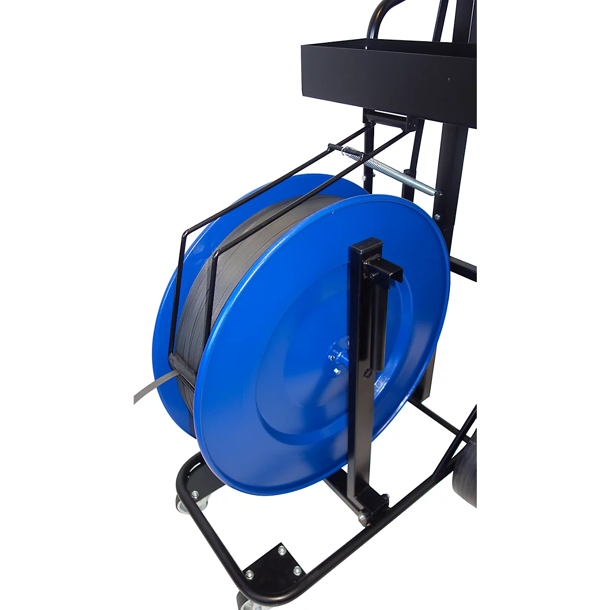 Chariot dévidoir BW-XL, pour feuillards plastiques en PET &amp; PP avec Ø de mandrin 406 mm, L 800 x P 650 x H 2210 mm, acier