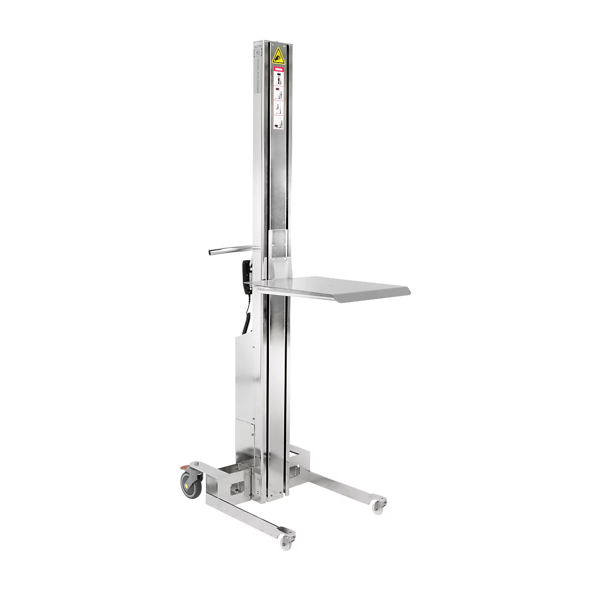 Chariot élévateur électrique WP90 EM Q, capacité de charge 90 kg, inox, mât allongé, levée rapide