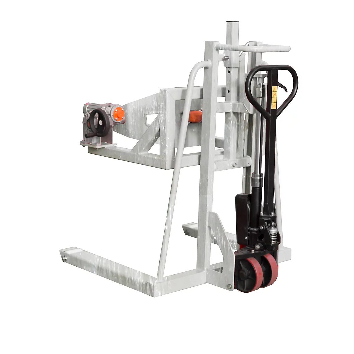 Chariot élévateur pour fûts FHR 600 F Bauer, acier, plage de rotation de 360°, pour fûts jusqu'à 220 l, L 1125 x P 1200 x H 1330 mm, galvanisé