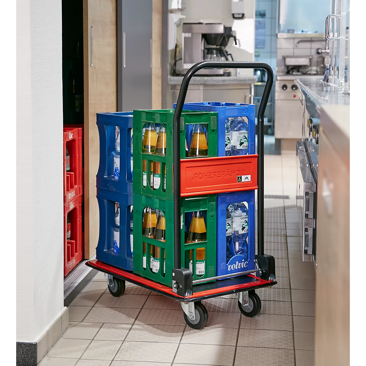 Chariot plate-forme 110L - acier - pliable - L 485 x P 710 x H 1000 mm - capacité de charge 220 kg - noir et rouge - notre marque Schäfer Shop Select